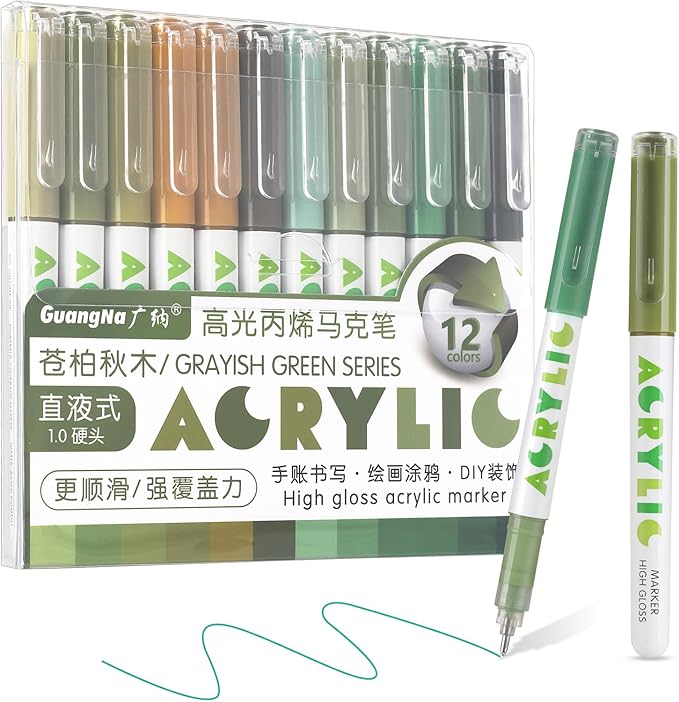 kander Acrylic Gel Pens, 12 Colors Highlighter Acrylic Gel Ink Pens with Bullet Tip,Strong Coverage, Large Ink Capacity, Multi-Purpose Paint Pens for Rock Painting, Crafts, DIY, Art Supplies