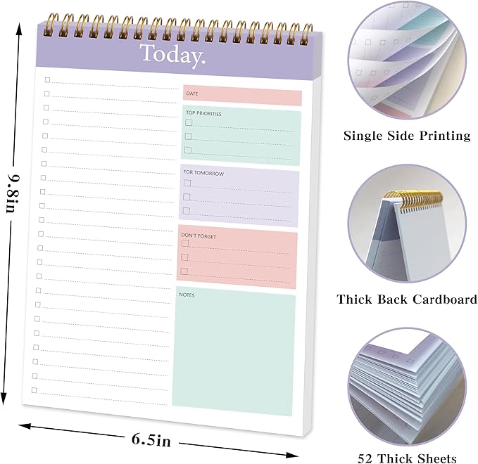 GOLDPEI To Do List Notepad - Daily Planner Notepad Undated 52 Sheets, 6.5" x 9.8" Planning Pad Checklist Productivity Note Pad for Work and Personal Organized