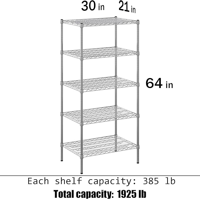 Regal Altair 21" Deep x 30" Wide x 64" Height Wire Shelving Kit | 5-Tier | NSF Commercial Storage Rack Unit