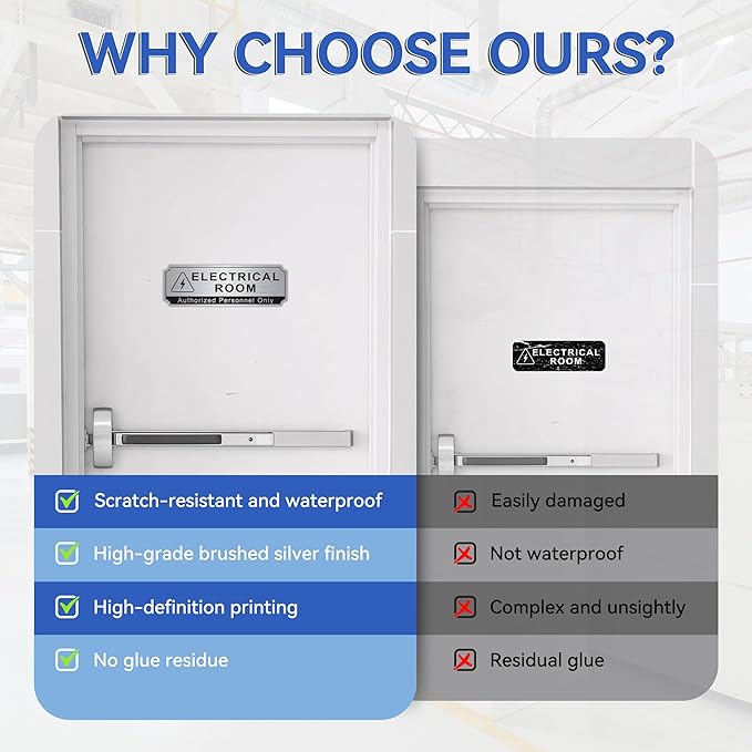 Electrical Room Sign for Business Door，Self-Adhesive Durable Brushed Silver Electric Closet Room Sticker for Home, UV and Weather Resistant Authorized Personnel Only Signs for Business ，Workplace