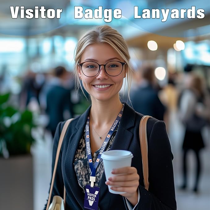 Visitor Badge Lanyards Volunteer Badge Holder with Clips (25 pcs) - Reusable Temporary ID Pass for Office, School, Events PVC Plastic Security Cards for Exhibition Guest by OSTENBIG (Blue)
