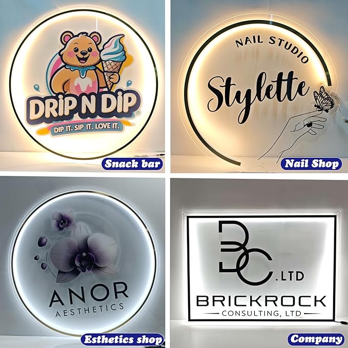 Custom Backlit Logo Sign, Plug/Battery Personalized Led Backlight Metal/Acrylic Sign LOGO for Business Wall, Wall Mount Lighted Signs Customizable for Spa Beauty Studio Office Room Storefront Decor