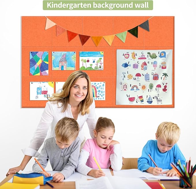 Large Cork Bulletin Board Alternative for Office60 x 35" - 15 Pack Felt Bulletin Boards Dart Wall Protectors 70 Pcs Safe RemovableAdhesive Tabs Pcs for Office Wall, School, Home Decor, Orange