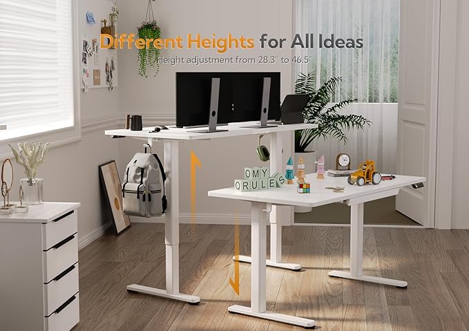 Claiks Standing Desk with Drawers, 55x24 Inch Stand Up Electric Adjustable Height Sit Stand Desk for Computer Workstation, White