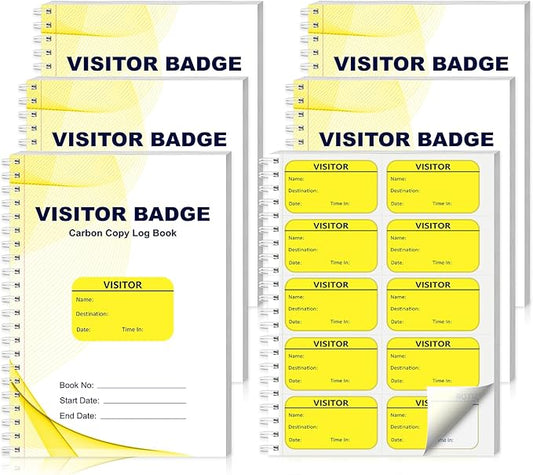 6 Pack of 1800 Visitor Badges Stickers Visitor Log Book with Carbon Copy Visitor Pass Stickers with Carbonless Visitor Name Tags Guest Registry Log Book for School Business Church