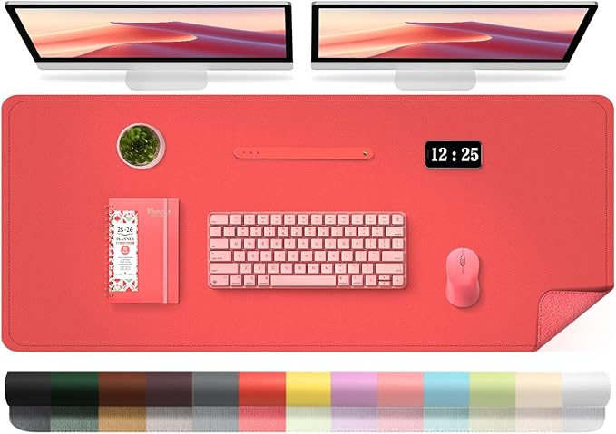 Large Desk Pad 47.2" x 17", Leather Desk Mat Protector, Non-Slip PU Leather Desk Blotter Pad, Large Mouse Keyboard Mat, Waterproof Desk Cover Pad for Office & Home(Candy Red)