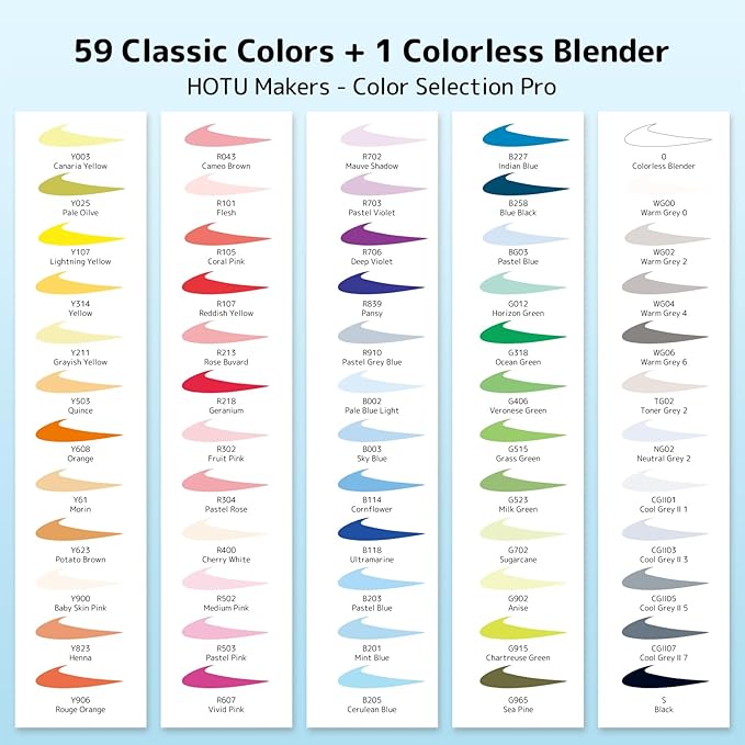 HOTU Alcohol Markers Brush Tip -60 Virant Colors Daul Tips Art Markers Set, for Artist Adults Coloring Illustrations, with Seamless Blending, Colorless Blender, Anti-Bleeding Pad, &Premium Ink