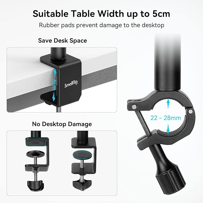 SMALLRIG Camera Desk Mount Table Stand with Magic Arm and 1/4" Ball Head, 13"-35.4" Adjustable Light Stand, Tabletop C Clamp for DSLR Camera, Ring Light, Live Streaming, Photo Video Shooting - 3992