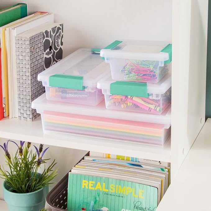 Sterilite 6-Pack Clip Box, Stackable Clear Plastic Bins with Latching Lids, Large - Writing, Arts or Crafts Supplies Storage Containers for Home, Office, Classroom and Workshop Organization