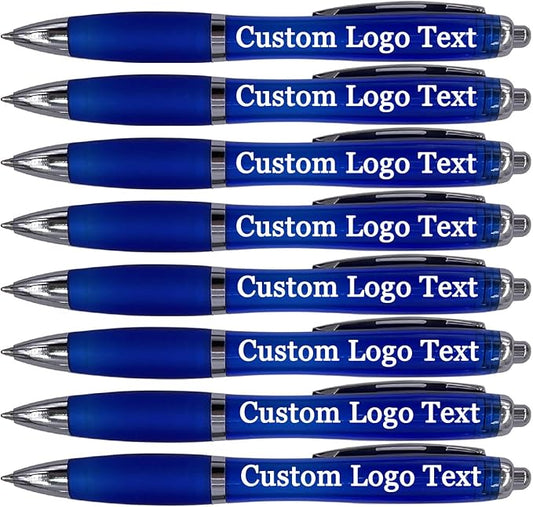 HEYZARDA Personalized Pens with Name Custom Text Logo Retractable Customized Ballpoint Pens for Church Office Business 100 Pcs, Blue
