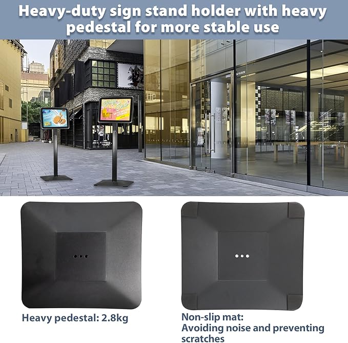 STANDNEE Heavy-Duty 8.5x11 in Floor Stand Holder, Poster Display With PVC Sheet & Heavy-Duty Pedestal, Aluminum Standing Sign, Black (3 Packs)