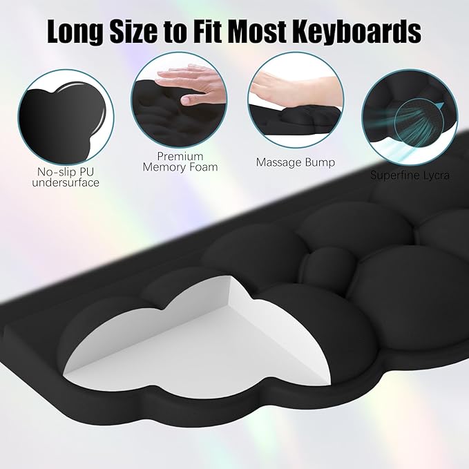 Ergonomic Wrist Rest for Keyboard and Mouse, Soft Memory Foam Cloud Keyboard Stand Pad with Wrist Rest Set with Non-Slip Silicone Base, Easy Typing, Pain Relief, Comfort for Office, Work, Gaming Black