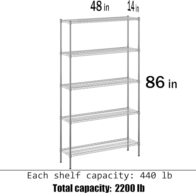 Regal Altair 14" Deep x 48" Wide x 86" Height Wire Shelving Kit | 5-Tier | NSF Commercial Storage Rack Unit