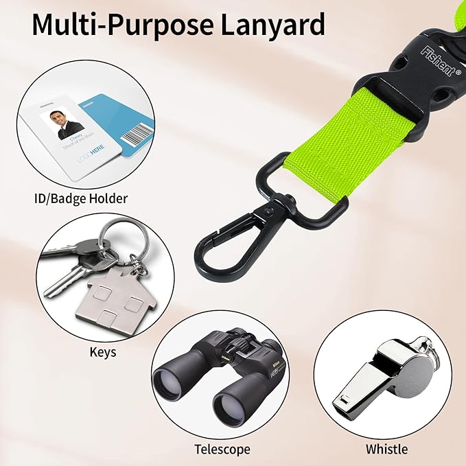 Fishent Breakaway Neck Lanyards for ID Badges, Adjustable Durable Heavy Duty Lanyard with Detachable Buckle for Keys Holder (Neon)