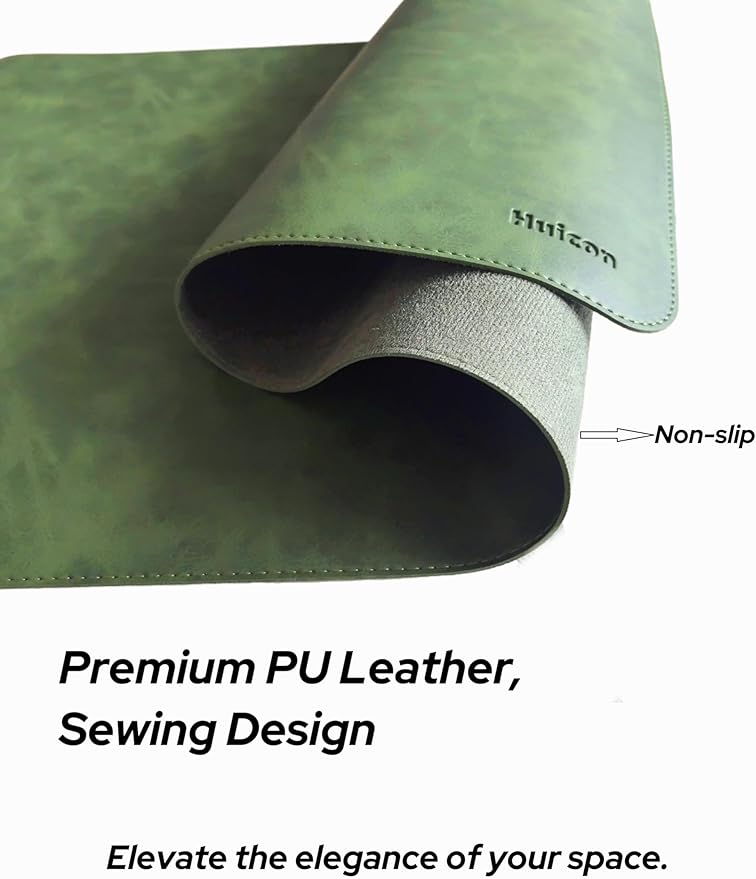 Huicon Faux Leather Desk Mat, 31.5"x15.7" Non-Slip PU Leather Desk Pad, 2mm Thick Desk Blotter with Stiched line, Retro Large Mouse Pad, Laptop Pad for Office & Home Use (Retro Green)