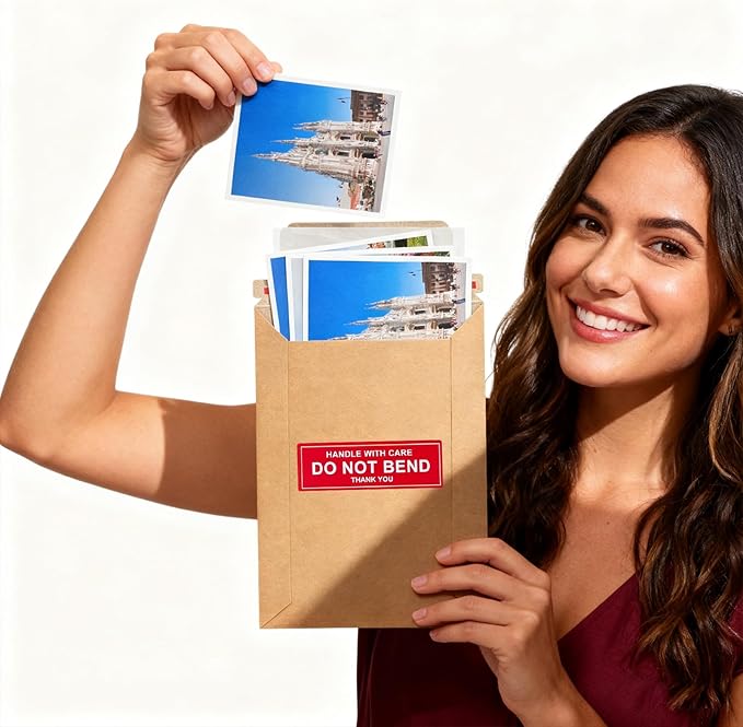 Neehows 100 Pack 5x6.9" Rigid Mailers Cardboard Envelopes, 400GSM Kraft Photo Mailers Shipping Envelope with "DO NOT BEND" Labels, Small Stay Flat Self Seal Document Envelope for Trading Cards- Brown