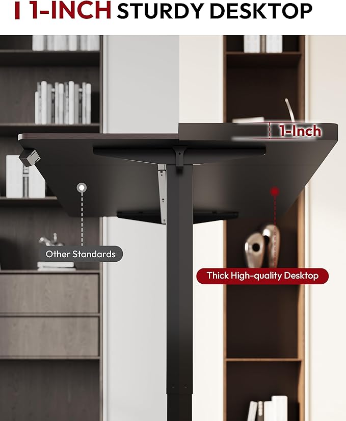 SANODESK Electric Standing Desk 55 x 28 Inches Whole-Piece Desktop Height Adjustable Stand Up Desk w/6-Button Controller Ergonomic Computer Desk for Home Office, Black Frame + Black Tabletop