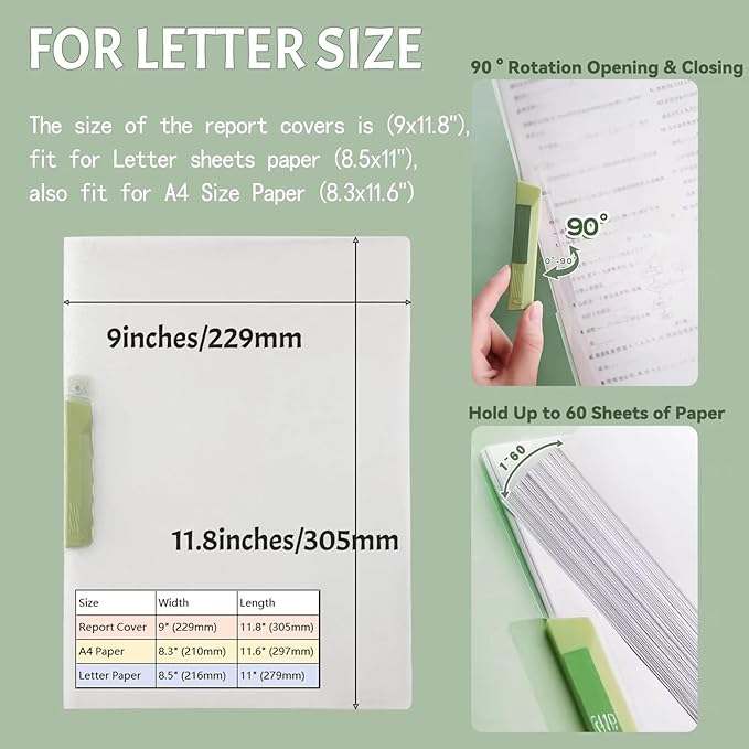 INDKOPVA Plastic Report Covers with Swing Clip, 20Pcs File Folders Letter A4 Sheet Size, Clear Front Report Covers for Documents Presentation Resume Office School Home Organizer Binder (Color, 20PCS）