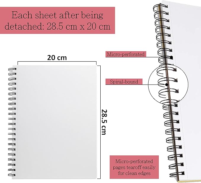 Elan A4 Sketchbook, 80 Sheets Italian Paper 80 lb/120 GSM, Acid-Free Sketch Book 11.7x8.3 Inch, White Drawing Paper Pad, Spiral Bound Sketchbook A4