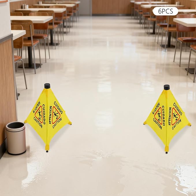 20 inch Wet Floor Sign 6 Pcs, Pop up Foldable Wet Safety Signs with Storage Tube Commercial Caution Safety Cone Pop up Caution Sign, for Stores Grocery Restaurant Restroom Office Hotel (6)