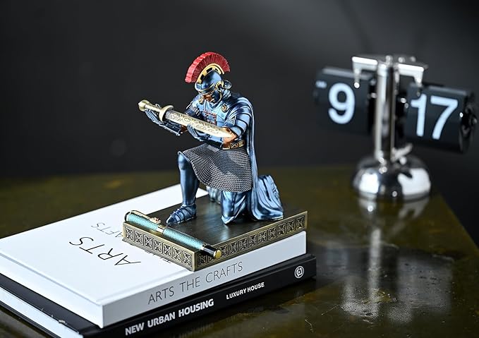 CYXStar Roman Praetorian Prefect Warrior Knight Pen Holder Desk Ornament Resin Praetorian Guard Mobile Phone Stand Desk Accessories and Organizer for Office with a Letter Opener (Blue)
