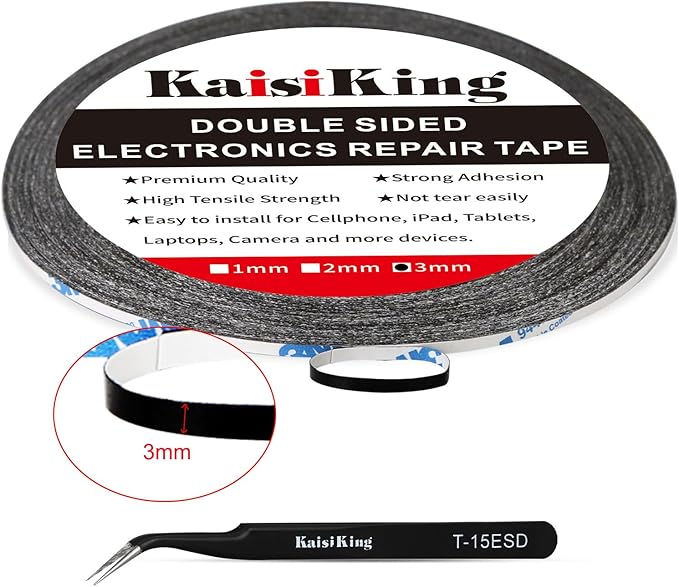 Kaisiking 2pcs 3mm x 50M LCD Repair Tape Phone Screen Adhesive Tape LCD Touch Screen Repair Tape with 1 Tweezers for Cell Phone, iPad, Tablets, Laptops, LCD Screen