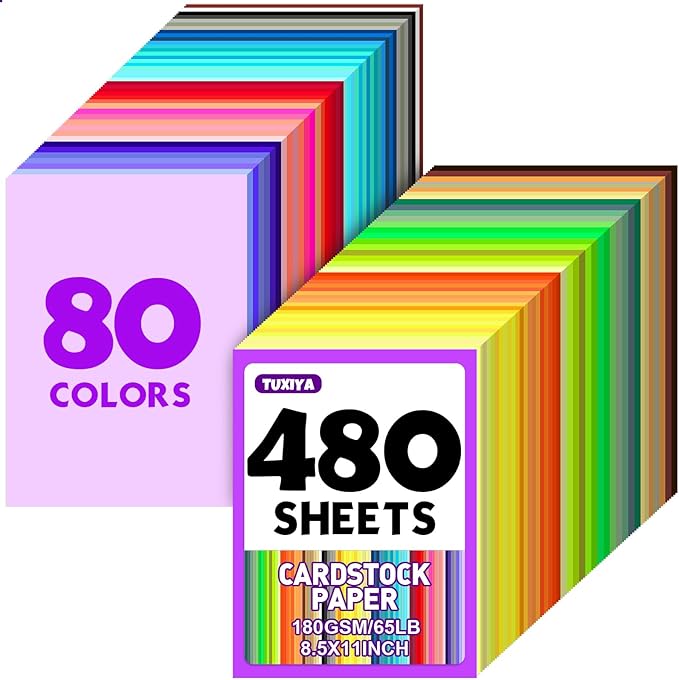 480 Sheets 8.5" X 11" Colored Cardstock, 80 Assorted Colors 180 GSM/65 LB Construction Paper Card Stock Printer Paper for Printing, Card Making, DIY Crafts, Kids School Supplies,Party Decorations
