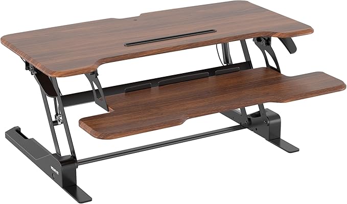 Mount-It! 38 Inch Standing Desk Converter, Sit Stand Desk Riser for Dual Monitors with Keyboard Tray, Height Adjustable Desktop Workstation, Easy Lift Gas Spring, Rustic Walnut Brown