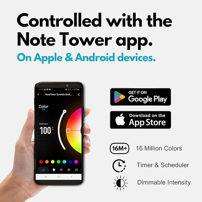 Note Tower LED Color Changing Desktop Whiteboard with Premium PU Leather Stand | Mood Enhancing & Productivity Boosting Dry Erase Light Up Board for Desk | Office, Home, School | Remote & App Control