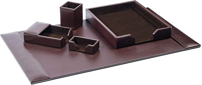 DACASSO Bonded Leather Desk Set - Luxury Leather Desk Pad & Desk Organization Essentials - Office Organization & Executive Desk Decor - (Dark Brown, 5 Piece)