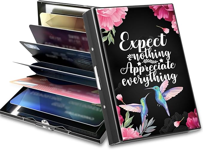 BWEGRHE Slim Credit Card Holder, Humingbird Flower RFID Blocking Metal Wallet for Men & Women, Aluminum Minimalist Hard Case Pocket-Sized Business Cards Organizer (Fits Up to 10 Cards)