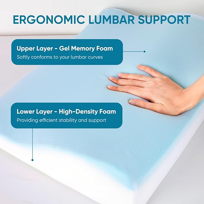 AHUAWA Lumbar Support Pillow for Recliner Chair and Couch, Memory Foam Back Cushion Ergonomic Large Back Support Pillow for Lower Back Pain Relief, with Soft Velvet