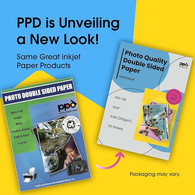 PPD Double Sided Photo Paper, Matte Brochure Paper 11 x 14 for Inkjet Printer, 210 gsm, 9 mil Thick for Magazine, Flyer, Presentation, Program, Instant Dry & Water Resistant (50 Sheets)