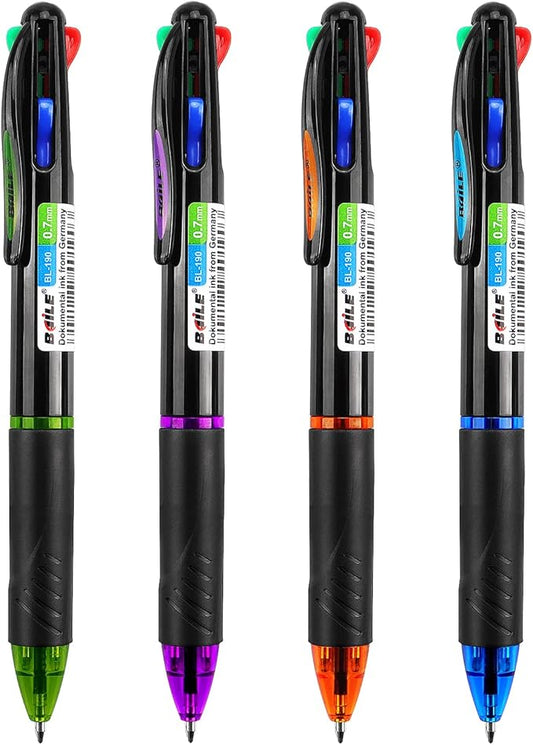 Bribobo 4 Pack Multicolor Ballpoint Pens 4-in-1 0.7mm Colored Retractable Ballpoint Gift Pens for Office School Supplies Students Gift