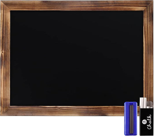 HBCY Creations 18" x 24" Torched Brown Solid Wood Frame Wall Chalkboard, Magnetic Surface, Home Décor, Restaurant & Café Menus, Blackboard, Includes Chalk, Eraser & Hanging Hardware