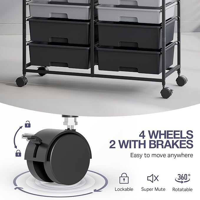 Rolling Storage Cart with 12 Drawers, Wooden Tabletop Utility Cart for Craft Storage, Art Supply Storage & Home Office Organization, Teacher Cart with Wheels for Classroom Organization, School (Grey)