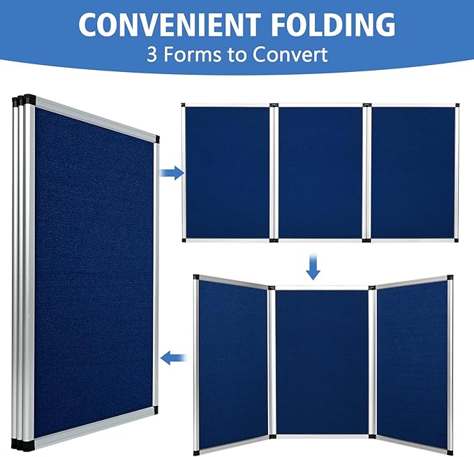 Nisorpa Trade Show Presentation Board, Aluminum Trifold Poster Board 70.8 x 35.4 Inch Display Board with Storage Bag, 3+1 Table Top Folding Panel - Blue