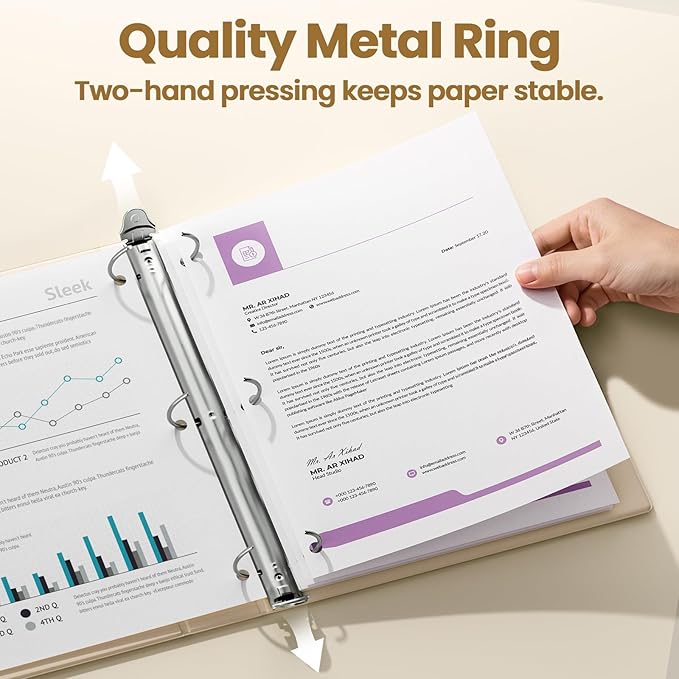 SUNEE 3 Ring Binder 1 Inch 1 Pack, Clear View Binder Three Ring PVC-Free (Fit 8.5x11 Inches) for School or Office Supplies, Gray-Brown