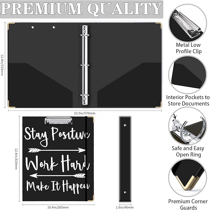 Lateefah 3 Ring Binder, 1 Inch Binder Organizer for Letter Size(8.5'' x 11'') with 5-Tab Dividers and Pockets, File Folders with Low Profile Clipboard for Office, School Supplies