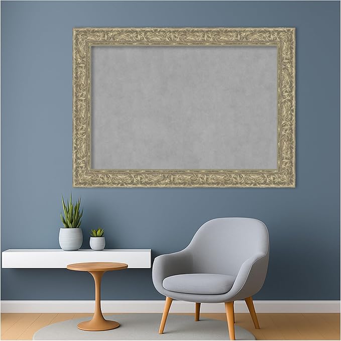 Amanti Art Silver Framed Magnetic Board 31x43 Large Vision Board for use with Magnets, 100% Metal Sheet to Display Items as Office Decor or for Home Organization in mudroom, Kitchen or Kids Room
