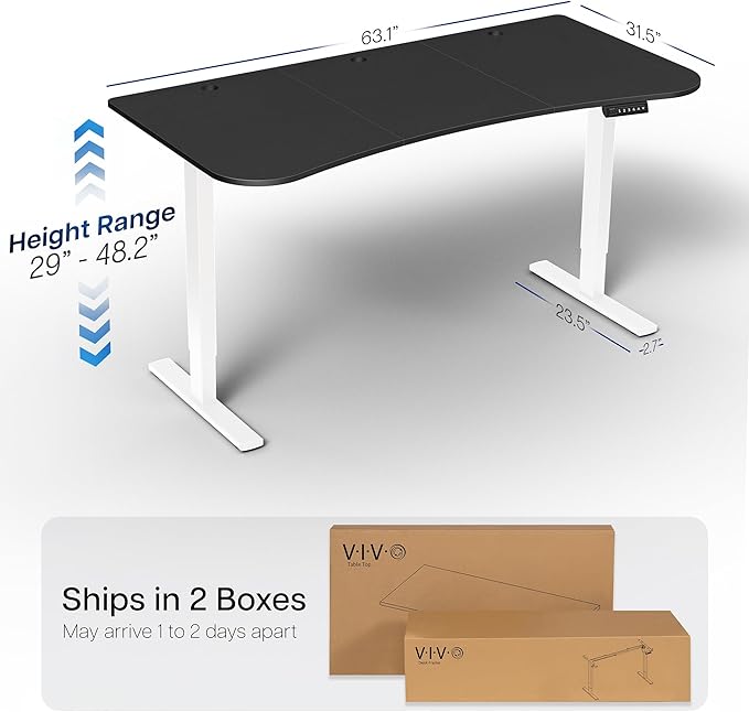 VIVO Electric 63 x 32 in Standing Desk, Memory Height Adjustment, 1B Series, Holds 220 lbs, Black Top White Frame, DESK-KIT-1W1B