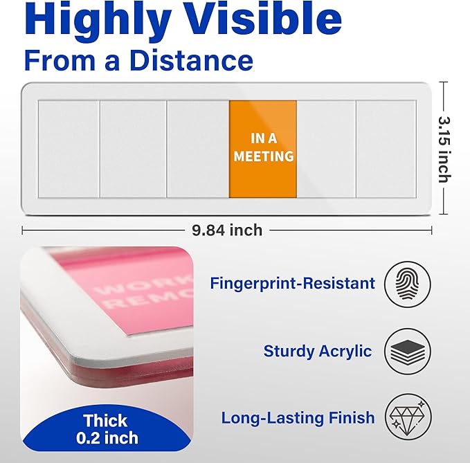 Office Door Signs with 6 Printed Status Options – Do Not Disturb, Out of Office, In a Meeting, Please Knock, Work from Home, Back Soon – Includes Custom Personalized Blank Sticker for Privacy Workspace or Studio Available and Away