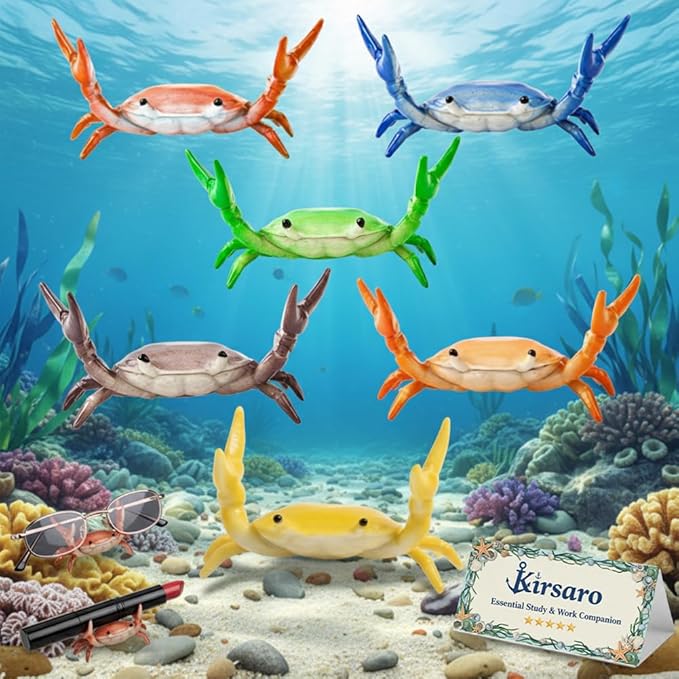 kirsaro 6PCS Desk Crab Pen Holder, Office Realistic Deskcrab Spoon Pencil Holder, Creative Desk Decor Accessories, Crab-Shaped Pen Rest, Pen Rack for Back to School Graduation Gift