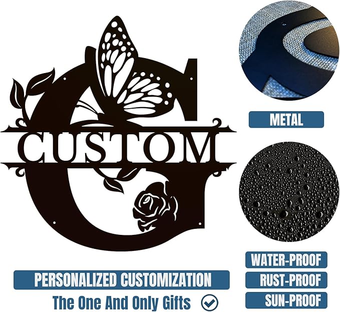 Personalized Custom Letter Name metal Signs,Custom Black Letter Monogram Wall Art Decor,Metal Signs Plaques Outdoor wall Decorative Signage (G)