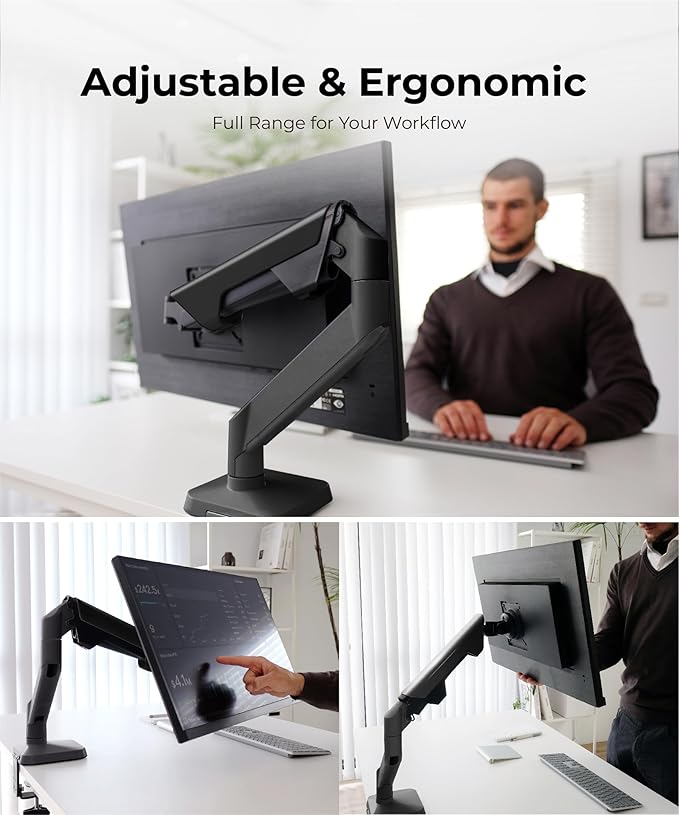 Modernsolid Heavy Duty Monitor Arm Desk Mount for 34-49 Inch Ultrawide Curved Monitors, Supports 14-38 lbs, Gas Spring Ergonomic Full Motion with Cable Management, Red Dot Design Awarded, Black
