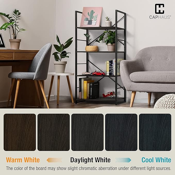CAPHAUS 3 Tier Small Bookshelf, 24 Inch Width Free Standing Shelf, Bookcase Shelf Storage Organizer, Industrial Book Shelves for Home Office, Living Room, Black Shelves & Metal Frame