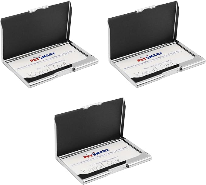 Stephanie Imports Set of 3 Slim & Minimalist Metal Business Card Holder Unisex Case (Silver Dual Band)