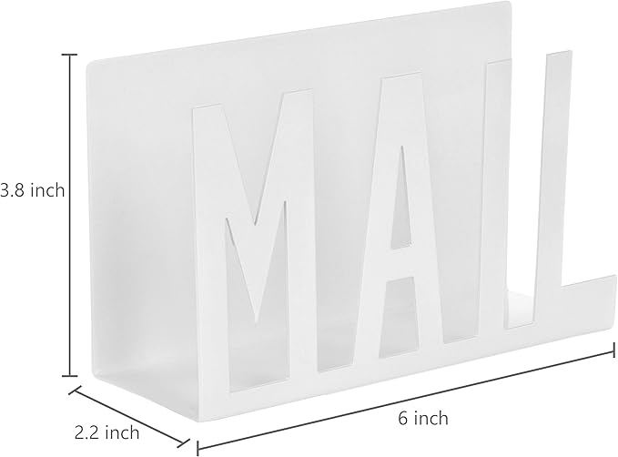 MyGift Mail Holder Organizer Countertop Modern Metal White with Cutout MAIL Lettering Design, Office Desktop Envelope and Document Storage Rack