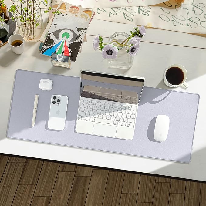 Reniteco Waterproof Large Gaming Mouse Pad with Durable Stitched Edges, Non-Slip Rubber Base, Grainy Jacquard Mouse Mat Desk Pad for Home Office Gaming, 31.5''x11.8''x0.12'', Matte Light Gray