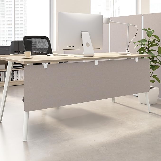 Bush Business Furniture 70W Desktop Privacy Screen in Warm Beige, Desk Mounted Office Partition with Acoustic Sound Dampening Panel